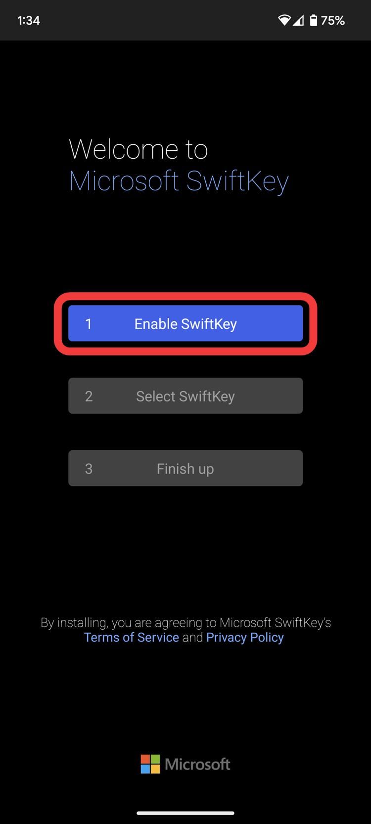 tangkapan layar tombol aktifkan keyboard swiftkey di perangkat android