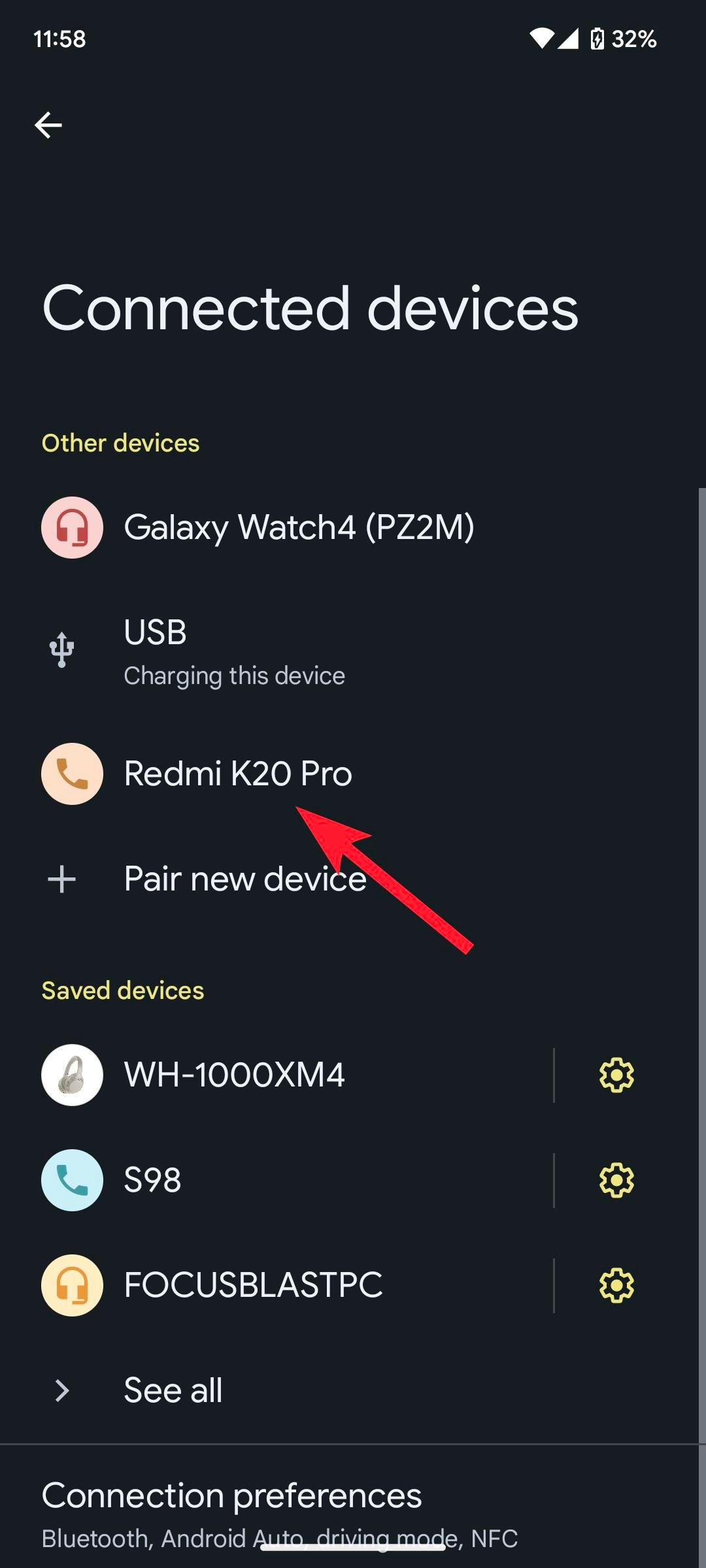 A screenshot of Android settings showing how to choose a Bluetooth device.