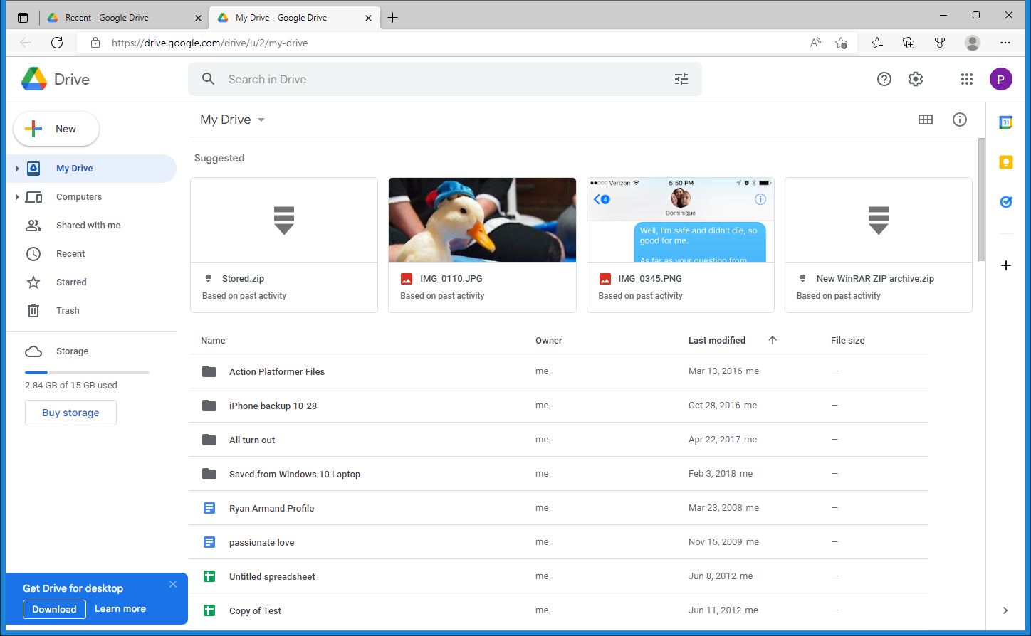 Cuplikan layar Google Drive di Web