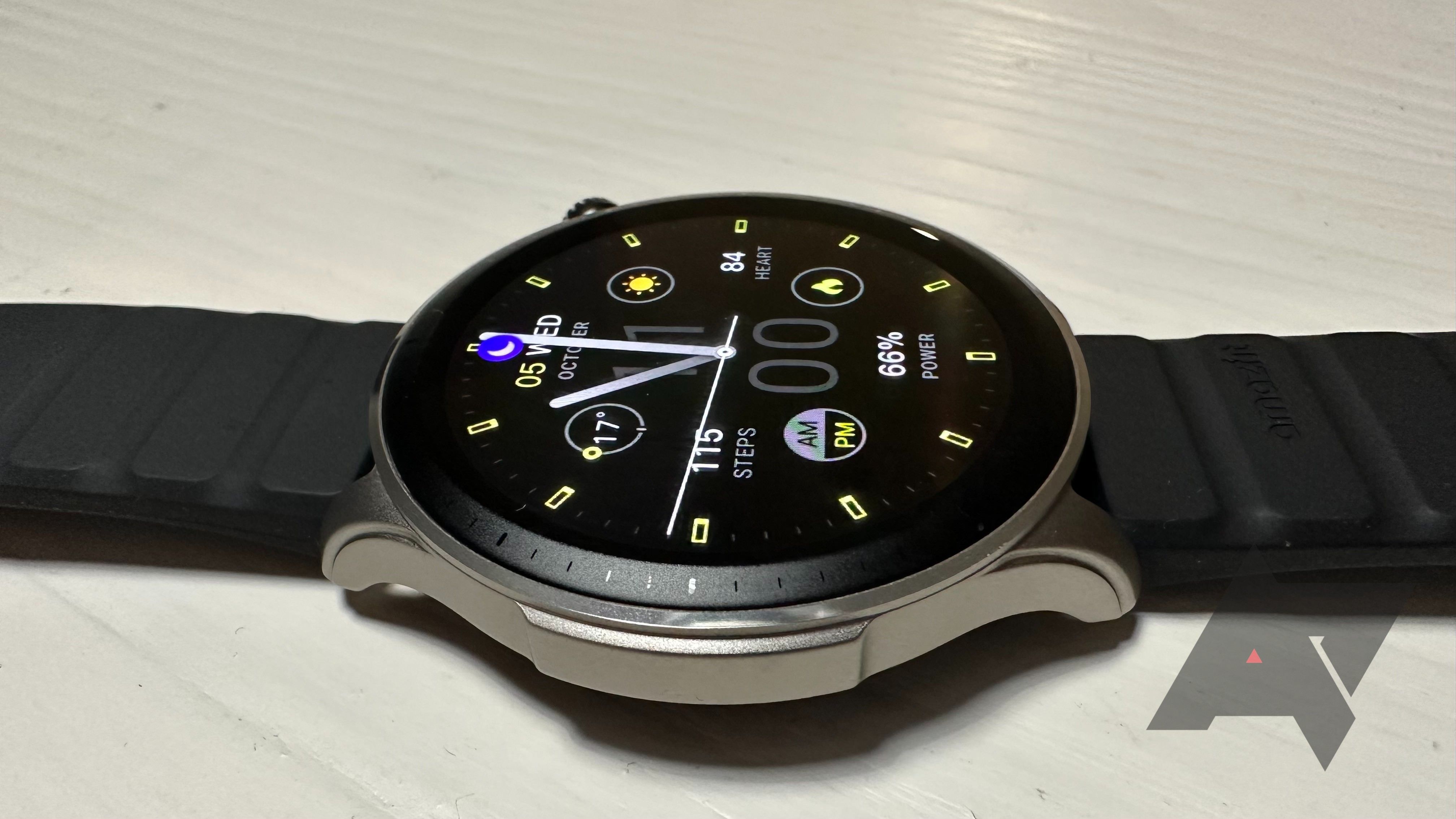 Amazfit's GTR 4 smartwatch, sitting on a table