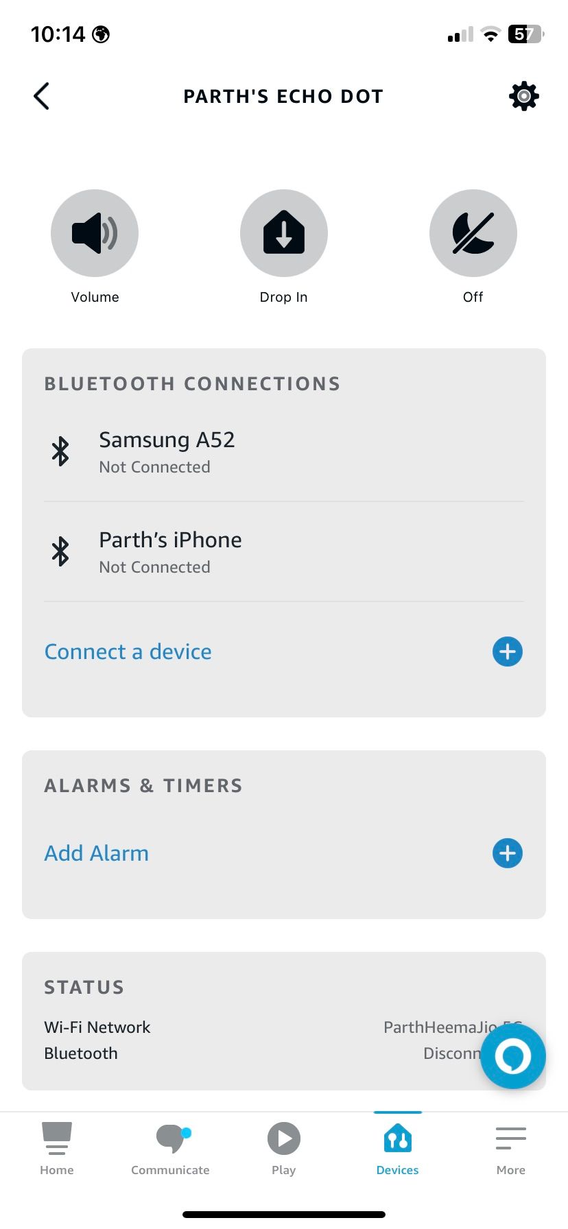 A screenshot of the Amazon Alexa Echo device settings page.