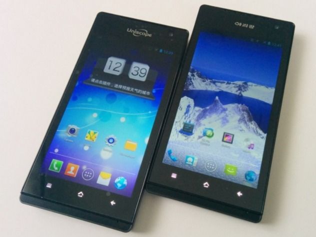 north korean smartphone screen next to chinese smartphone screen