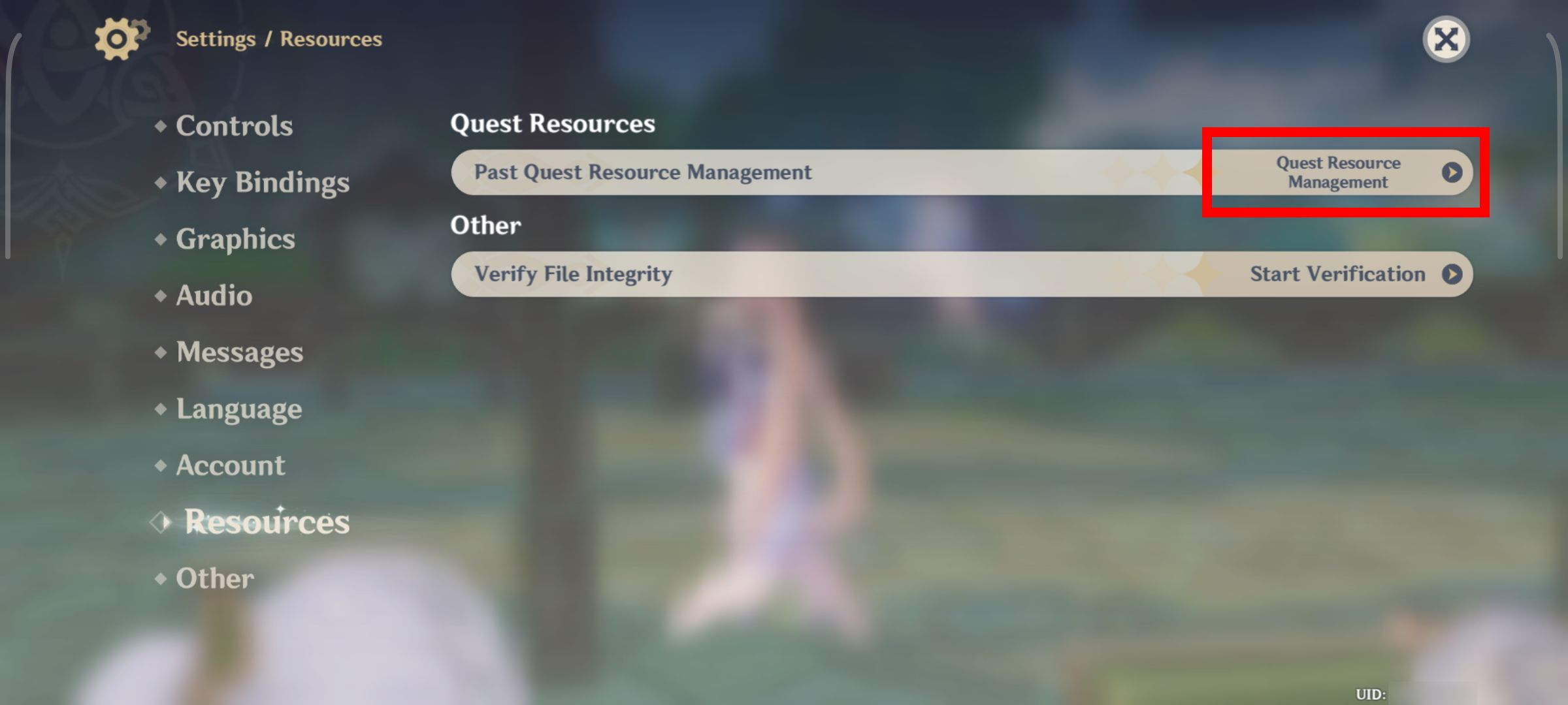 Red rectangle outline over quest resource management in Genshin Impact on Android