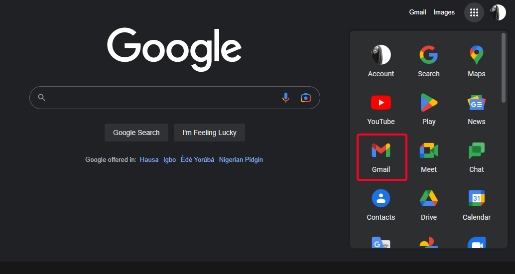 Google Apps menu in Chrome browser