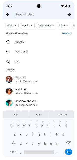 Google Chat Search Suggestions