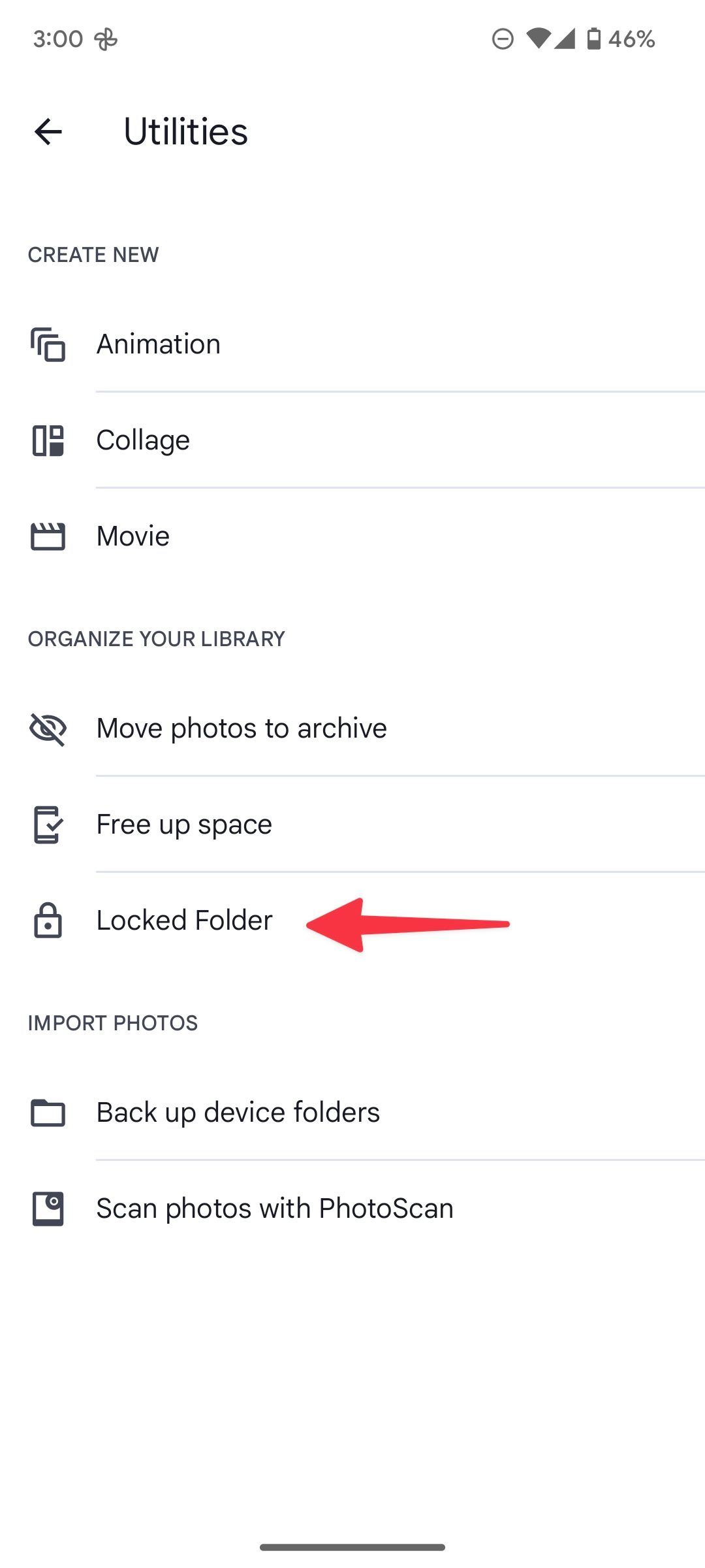 Locked folder in Google Photos