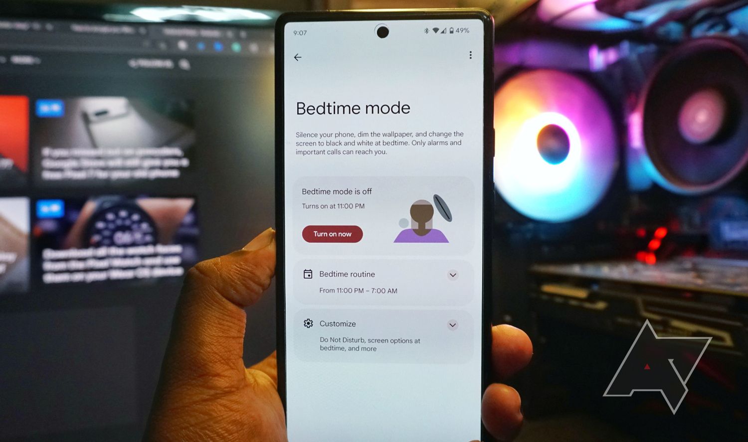 An Android phone showing Bedtime mode