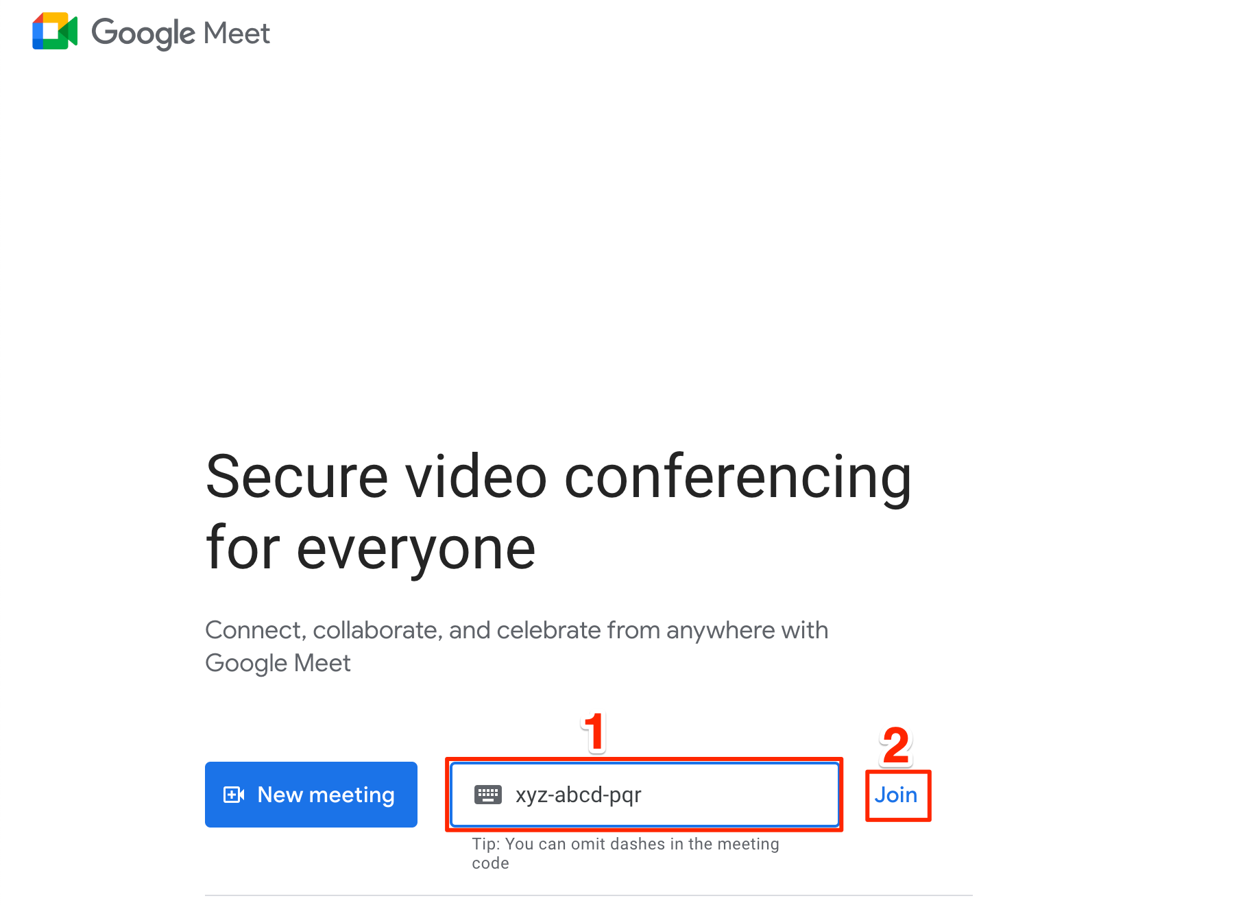 masukkan kode panggilan google meet