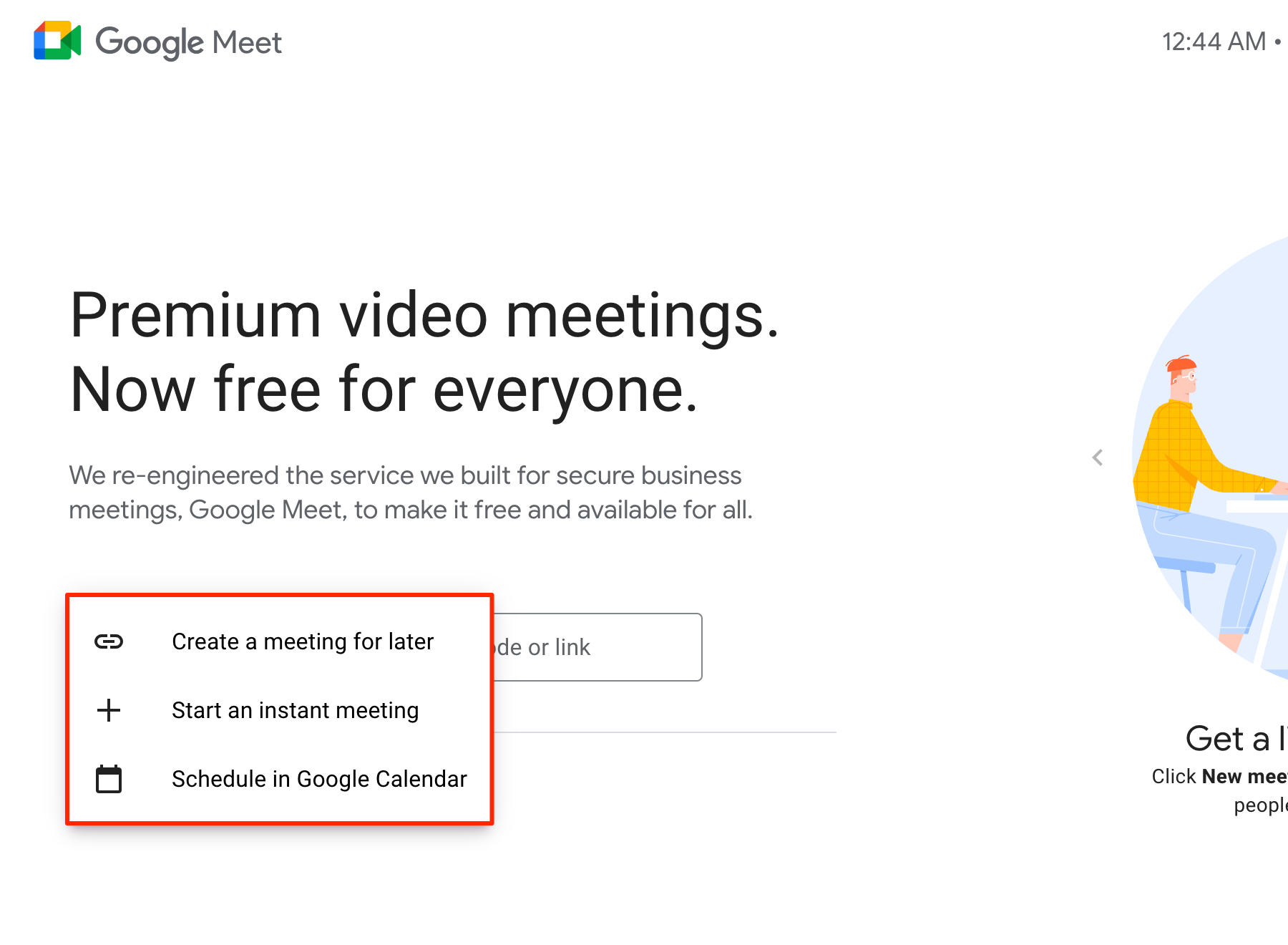 memulai rapat instan di Google Meet