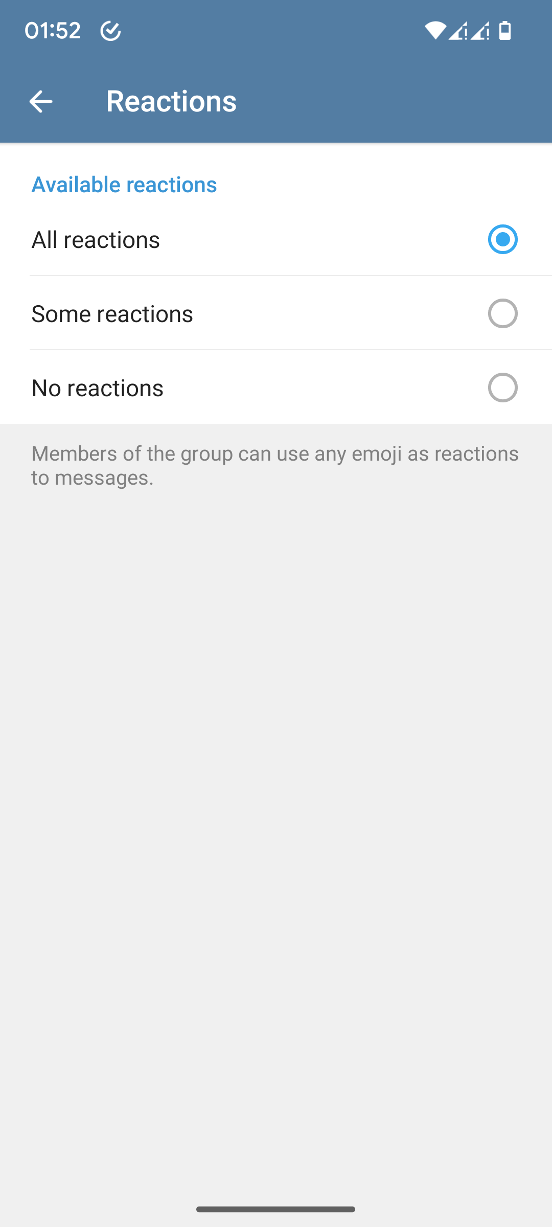 Izin reaksi grup jendela obrolan Telegram