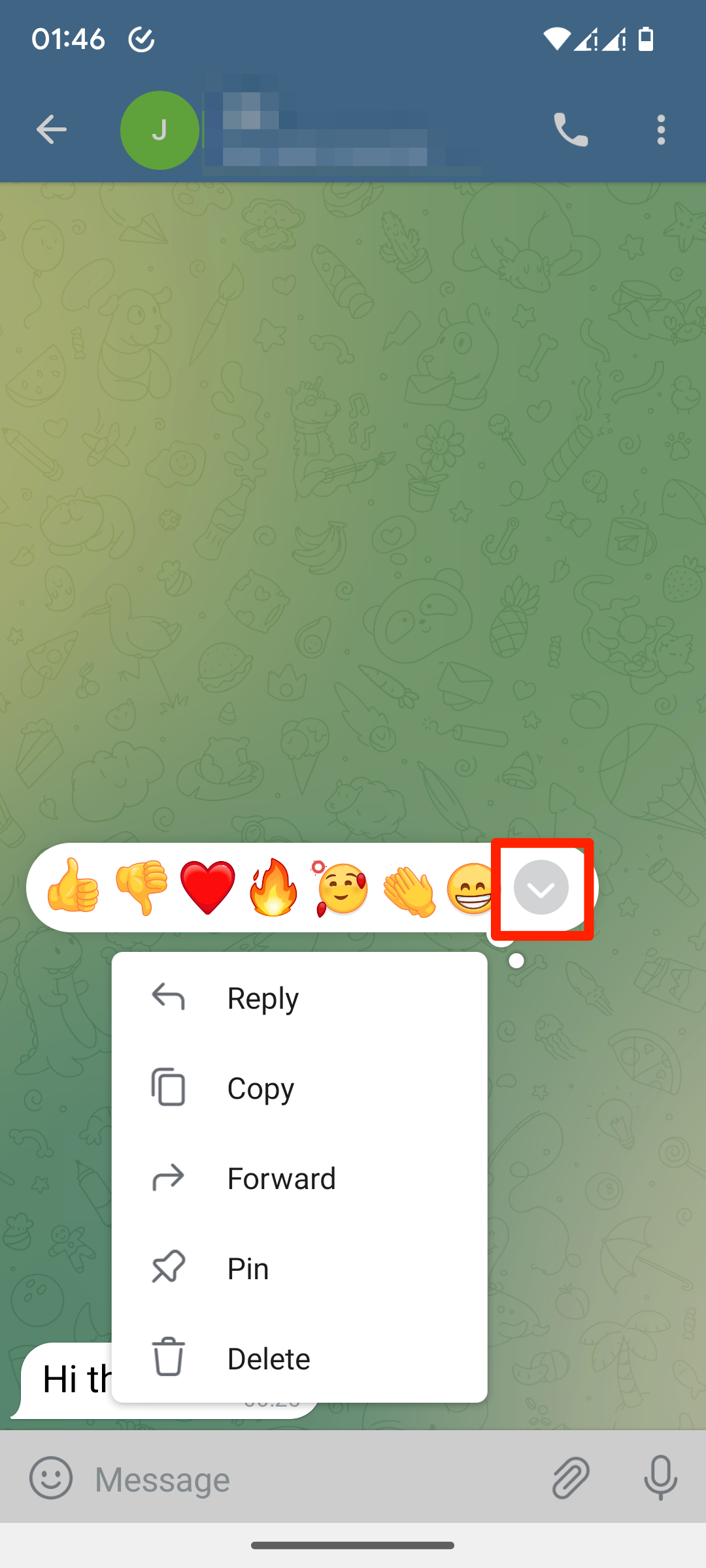 Reaksi emoji jendela obrolan Telegram lebih banyak opsi