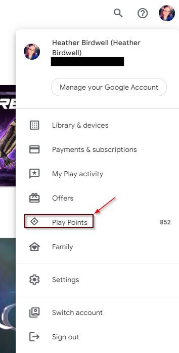 screenshot of google play store menu