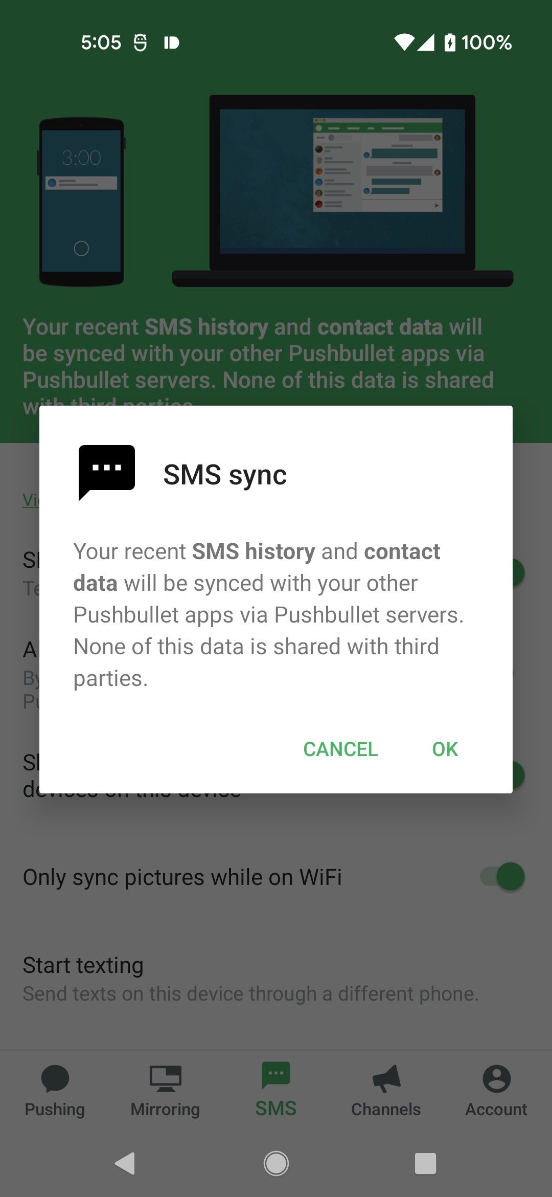 Pushbullet Updated Privacy Policy Dialog