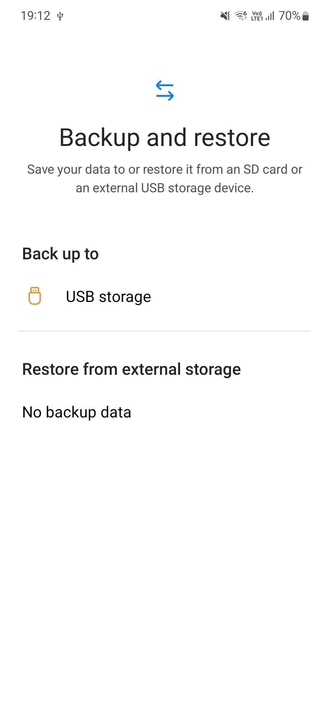 The Backup and restore screen in the Settings app