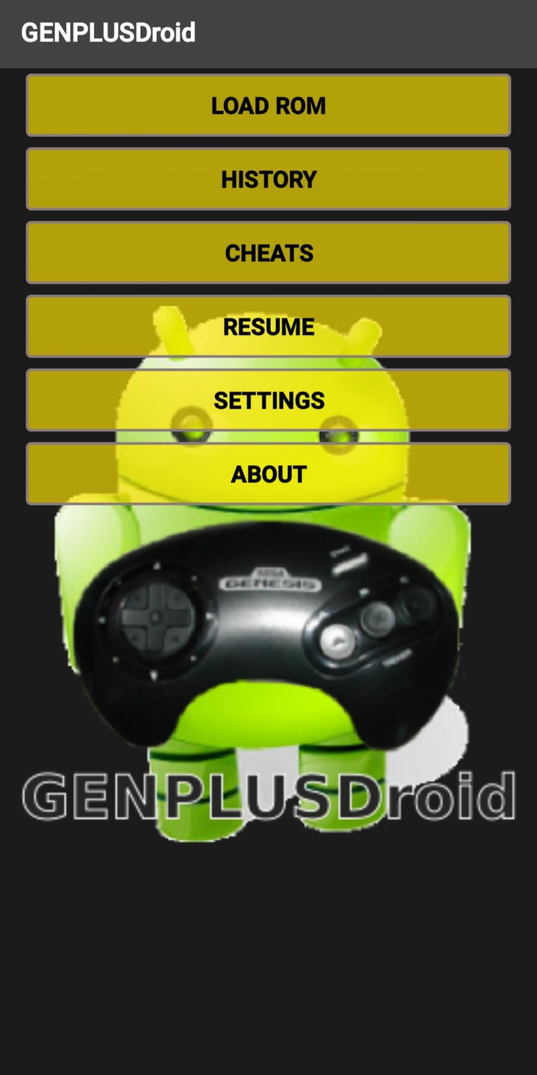 Screenshot of GENPLUSdroid main menu