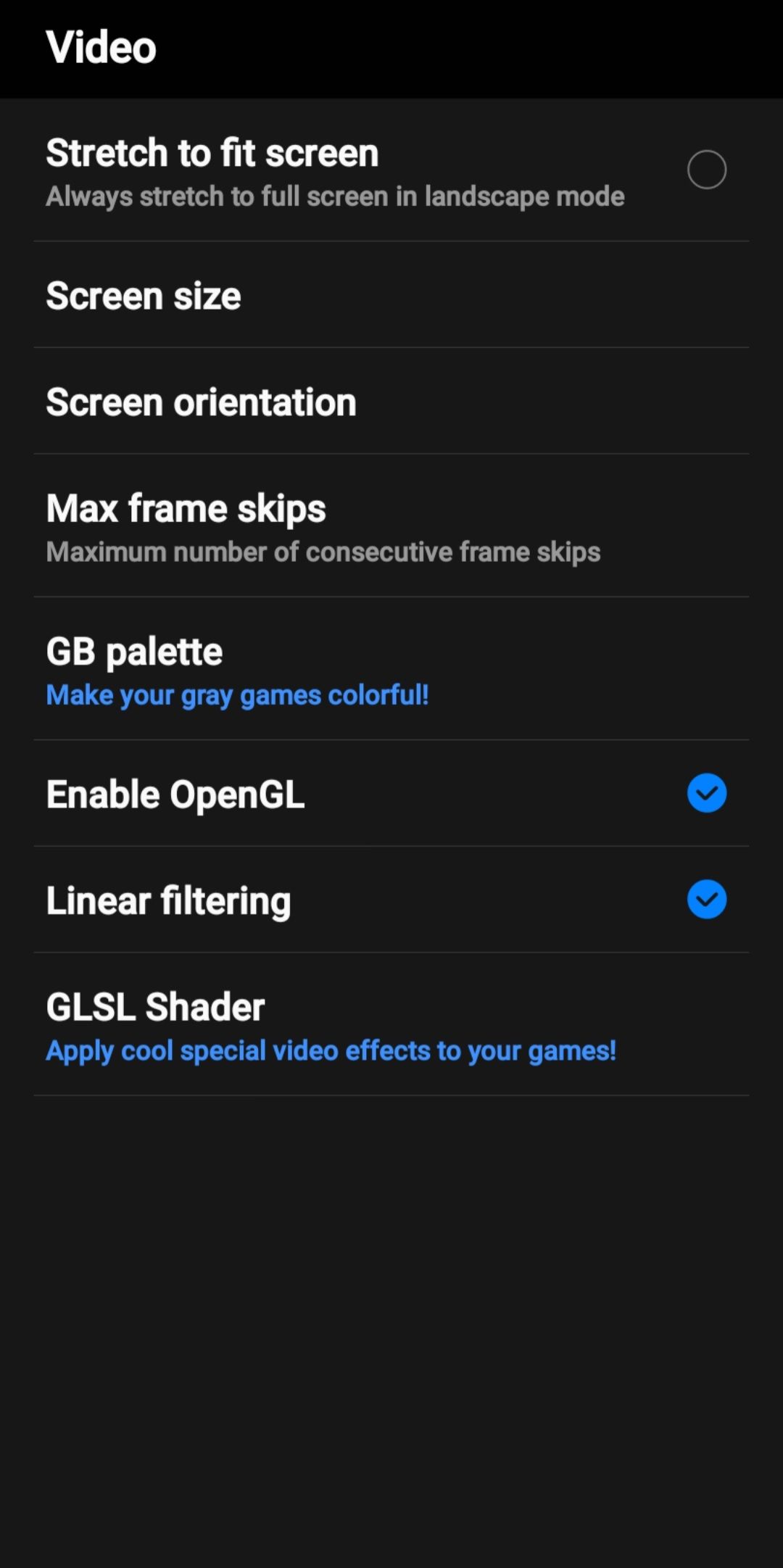 My OldBoy! screenshot options menu