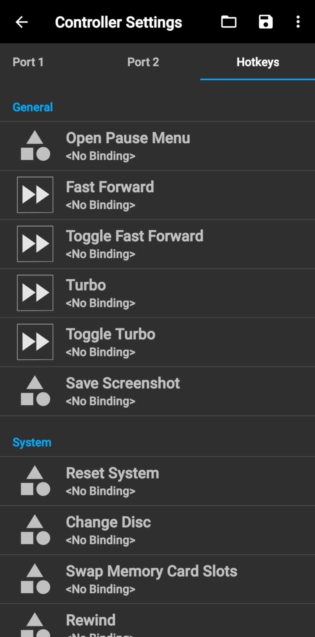 Screenshot of the DuckStation options menu