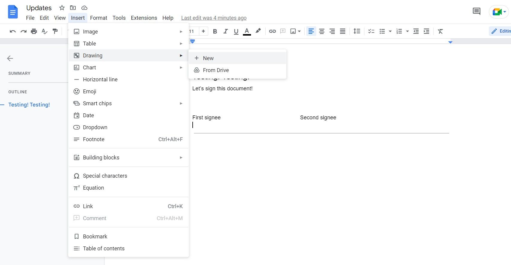 How to create and add your signature to a Google Doc