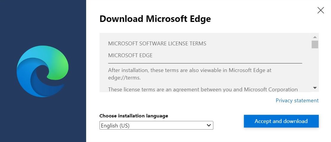 the 'Accept and download' button for Microsoft Edge