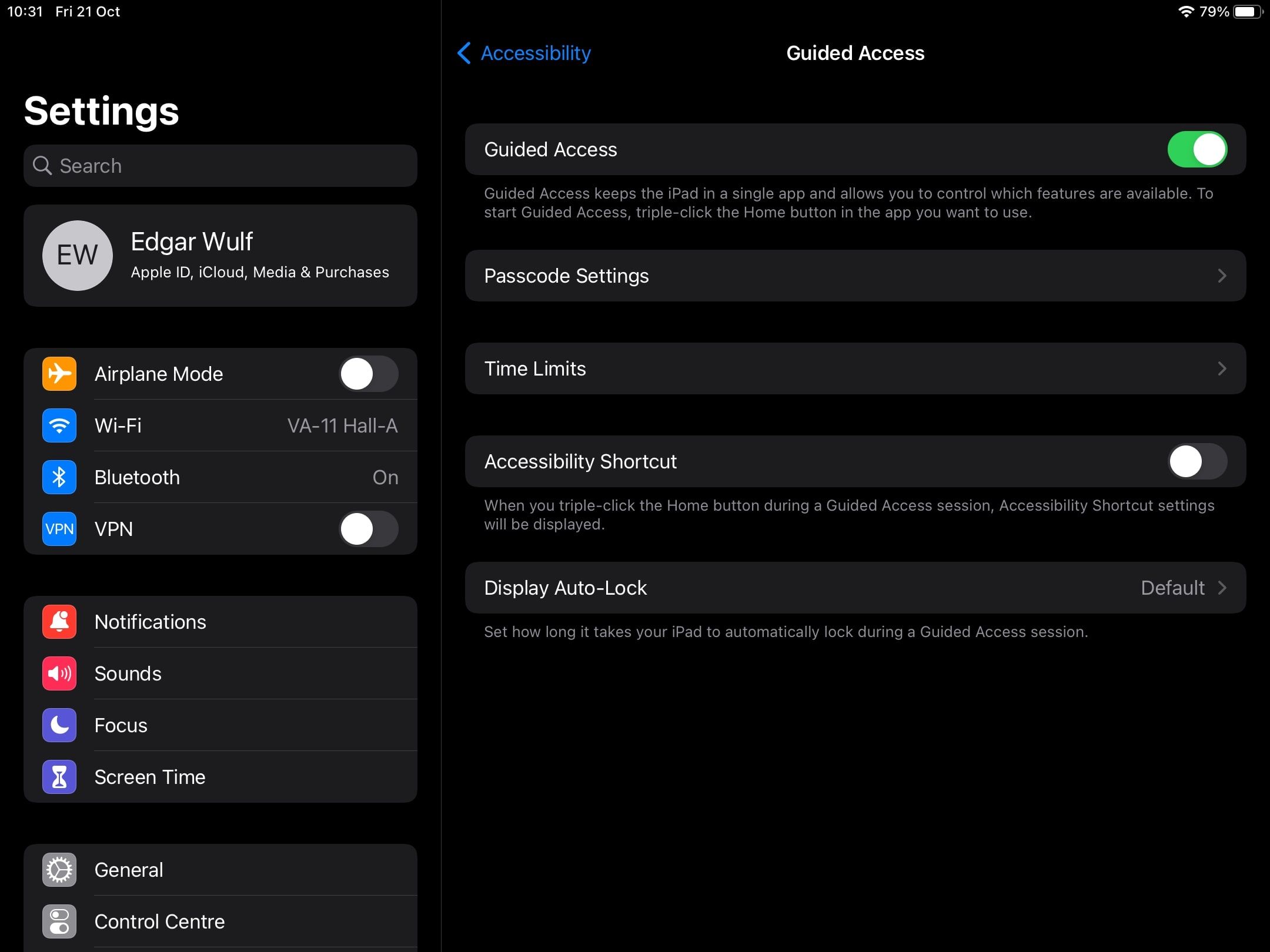 The iOS Guided Access accessibility features