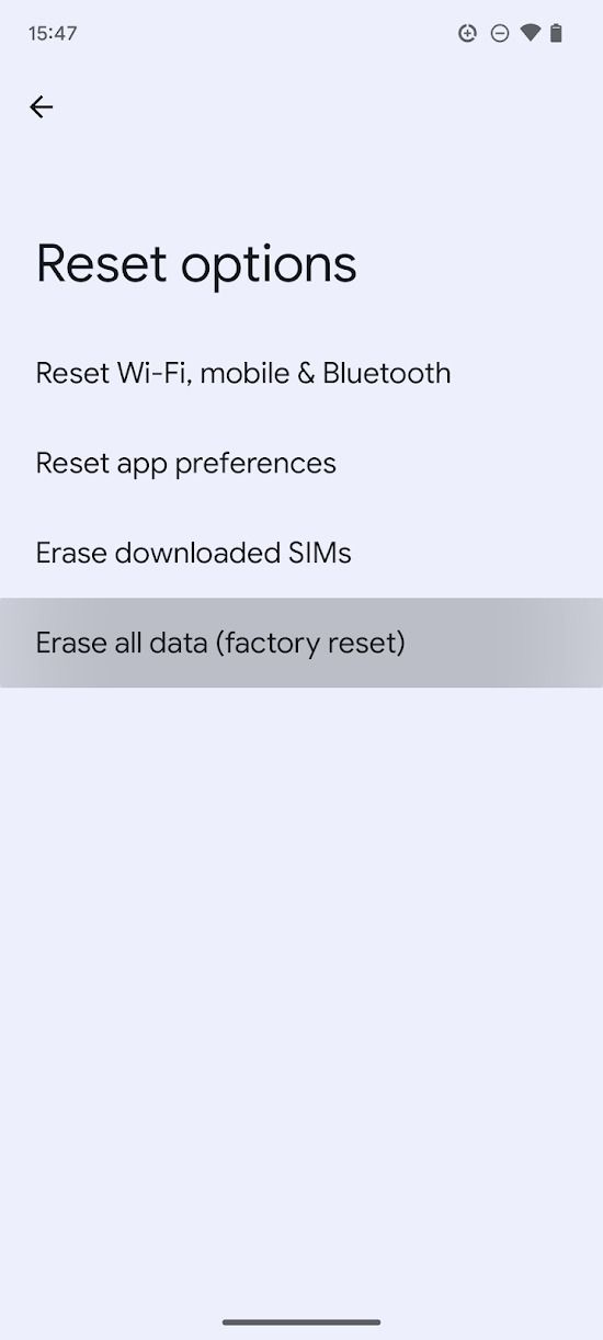 Select Erase all data (factory reset) on your Pixel device.
