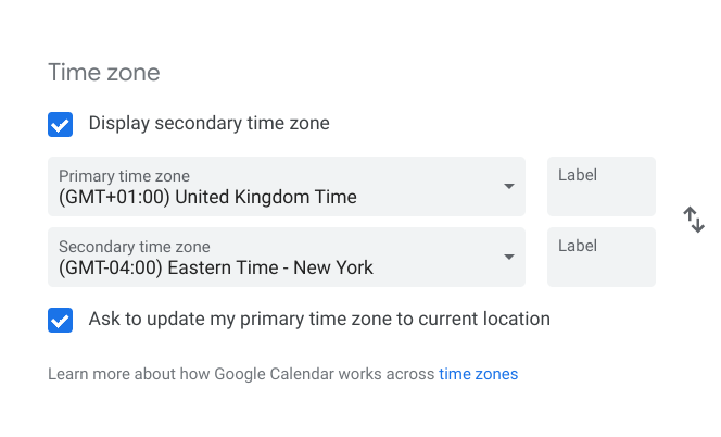 Select a secondary time zone from the options.