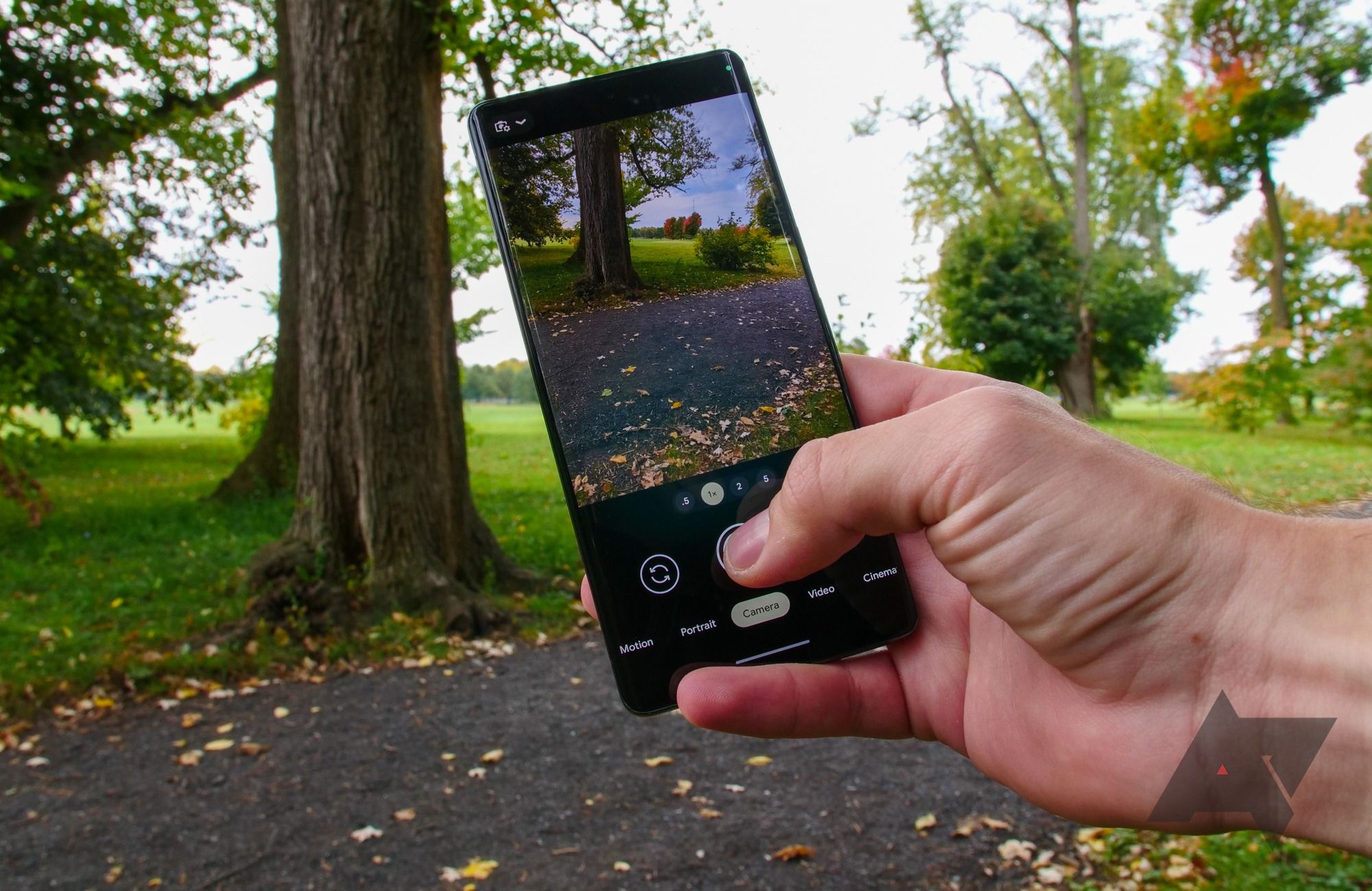 Google Pixel 7 Pro in hand outdoors