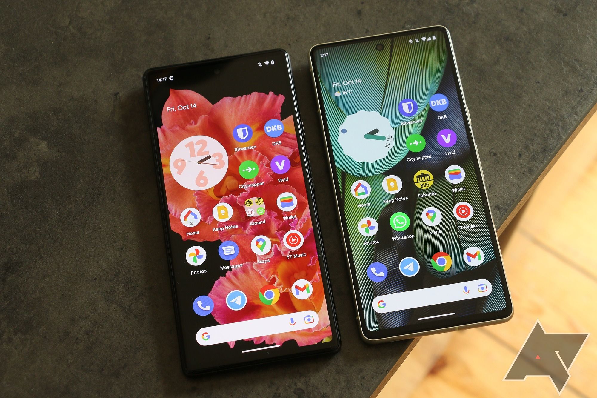 A Google Pixel 7 phone next to a Google Pixel 6