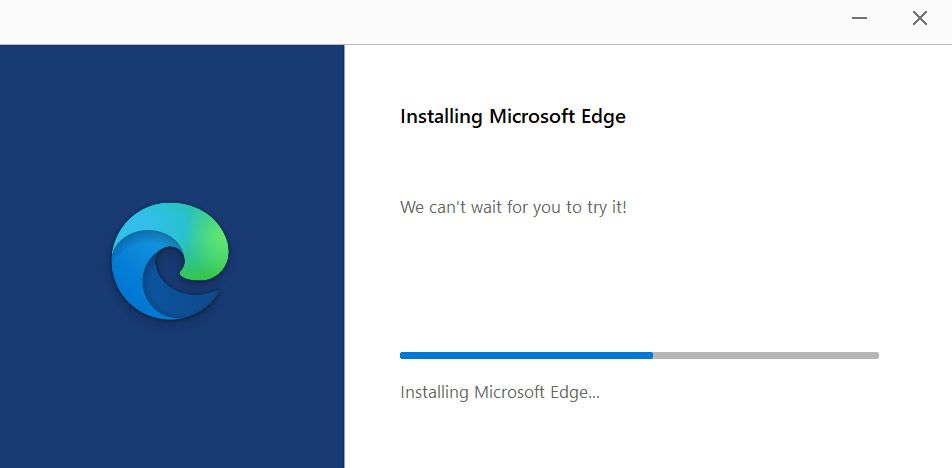 The Microsoft Edge installation progress