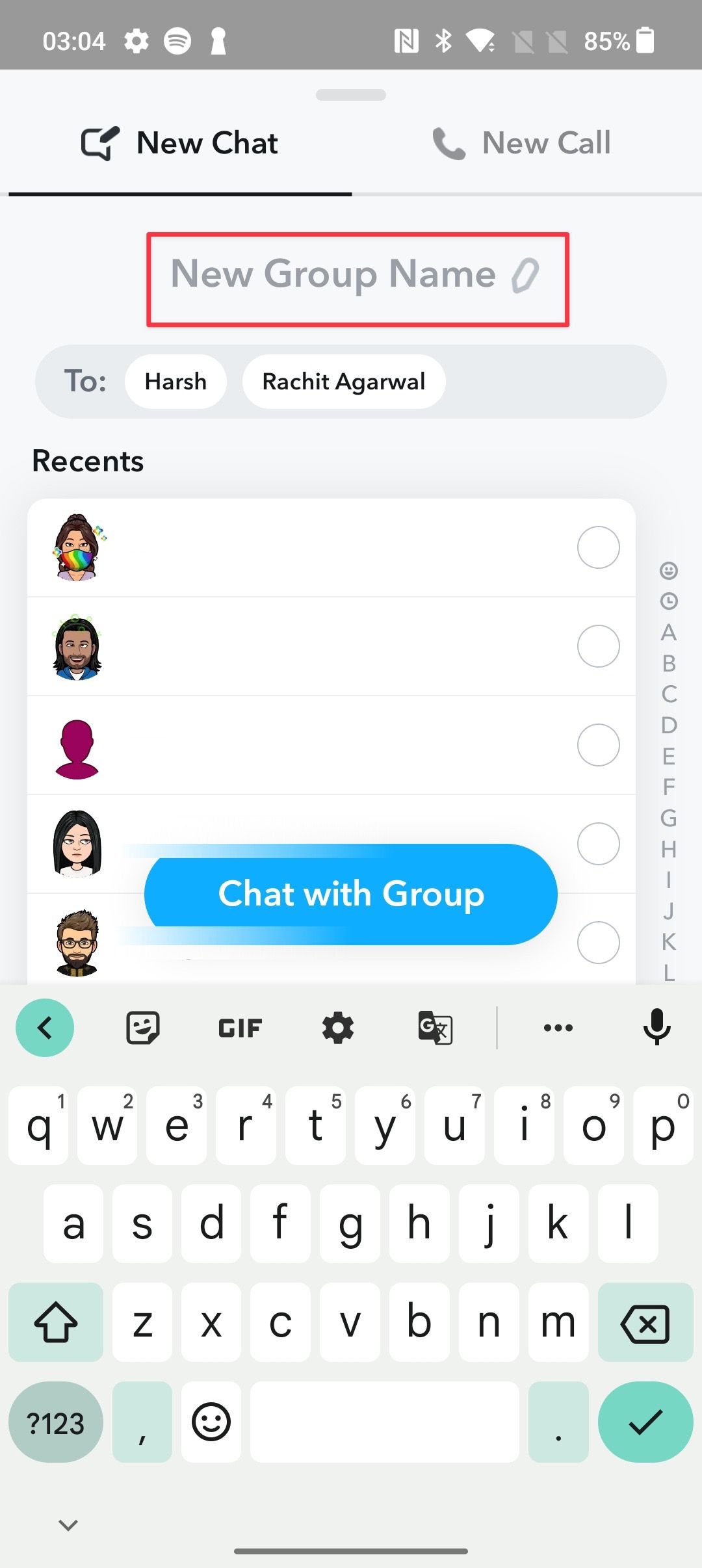 Nomeando um bate-papo em grupo no Snapchat