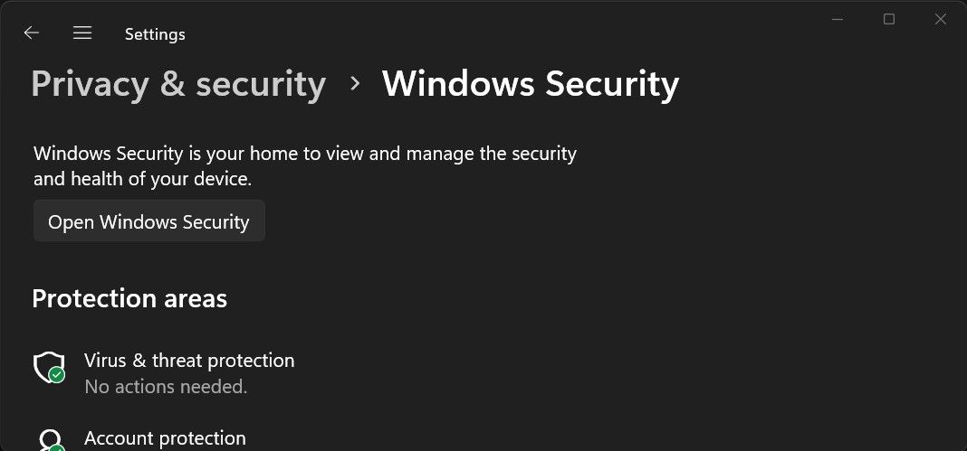 Screenshot of the Windows Security option
