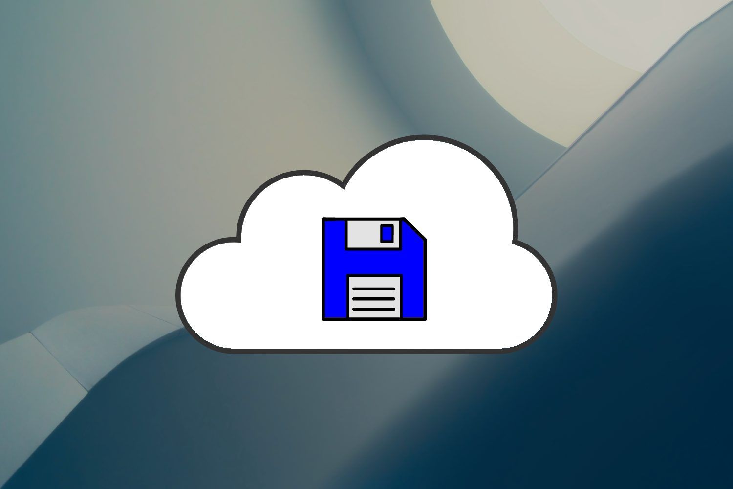 gambar awan dengan ikon penyimpanan floppy disk di atasnya