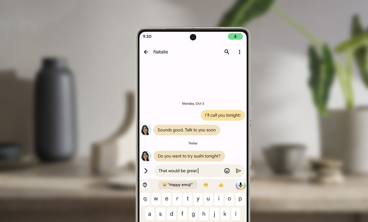 Using voice typing on a Pixel phone in the Google Messages app
