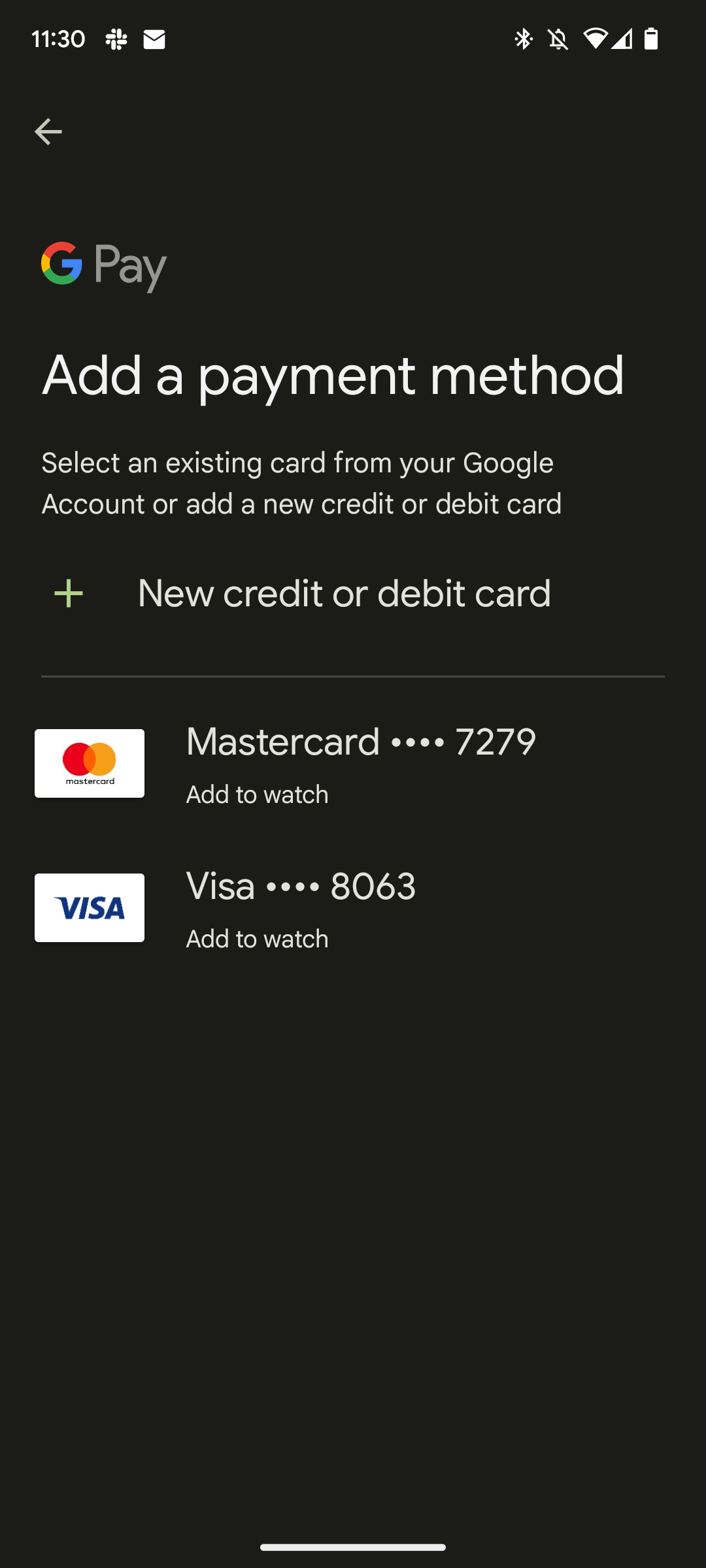 Add a payment method to Google Wallet