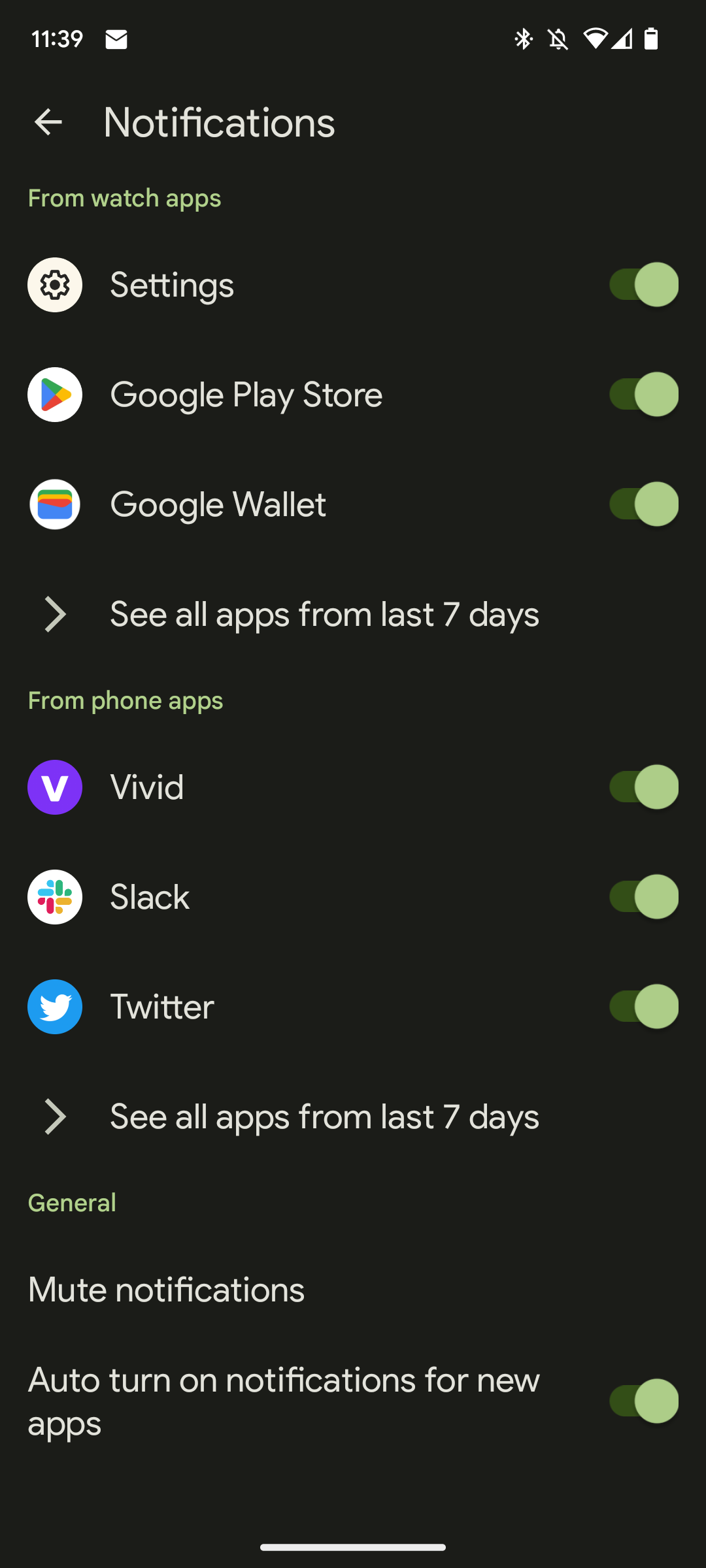 Google Pixel Watch Notifications screen
