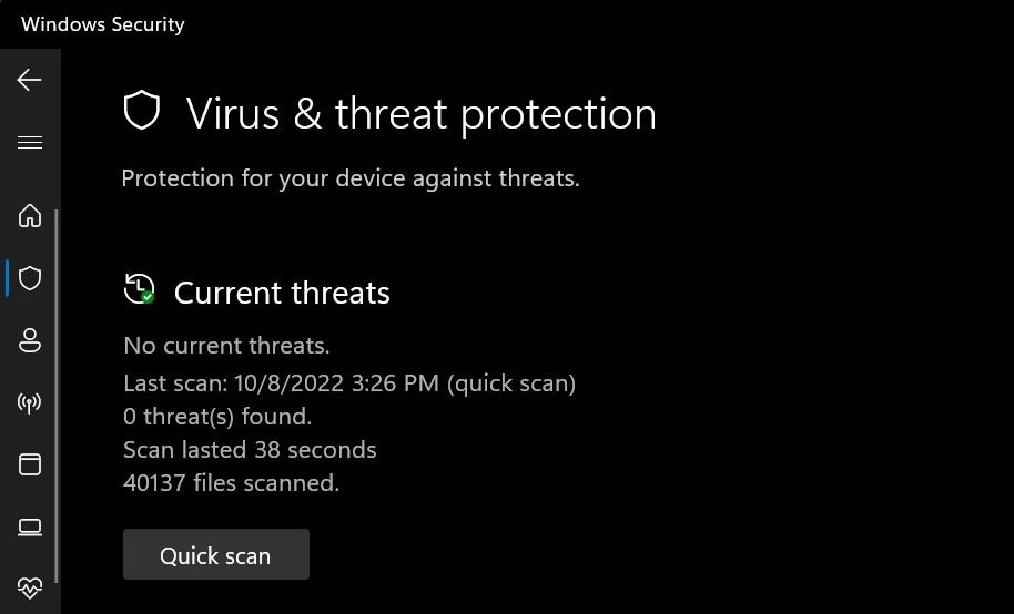 Screenshot of Virus & threat protection