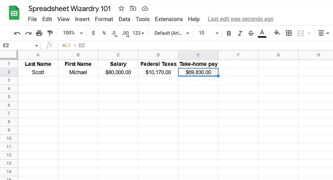 The results of using cell data in a Google Sheets formula