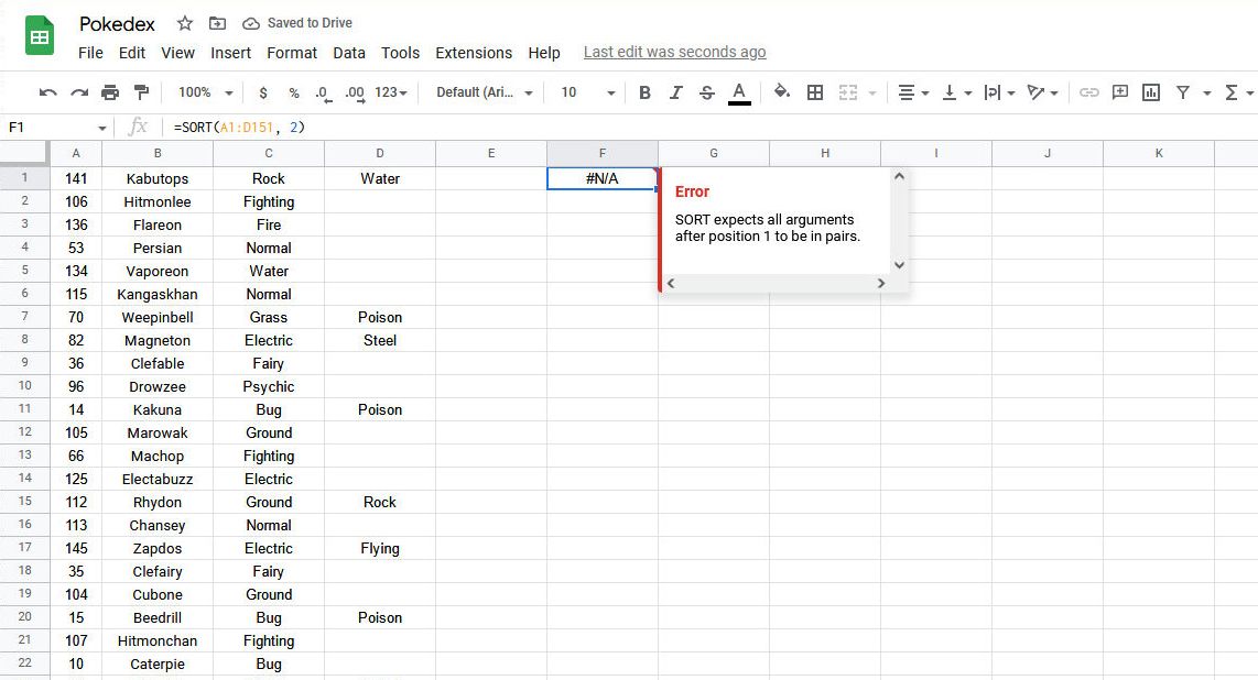Google Sheets error arising from an incorrect function input