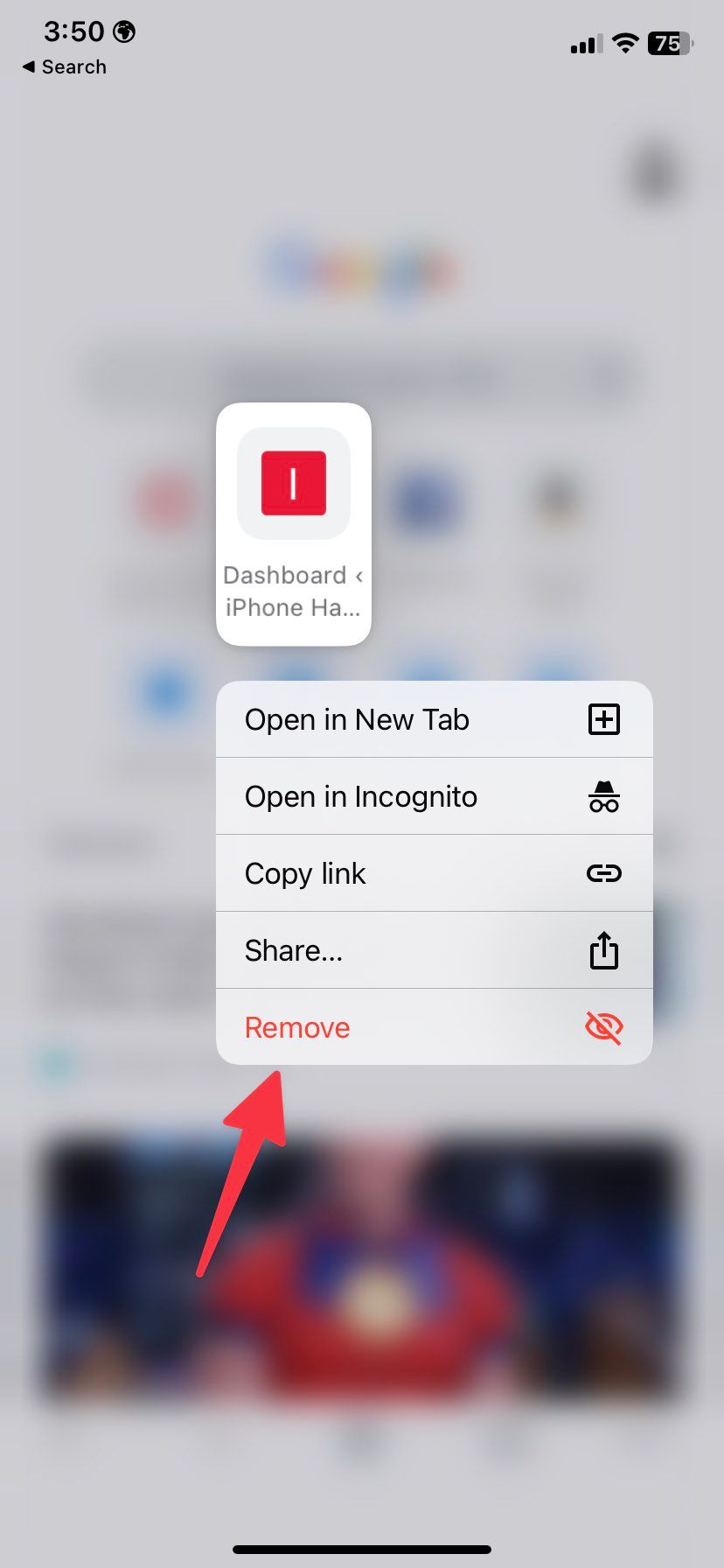 remove a website shortcut from Chrome