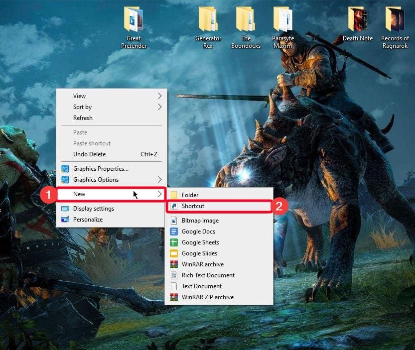 Creating a new shortcut on Windows 10 Home screen
