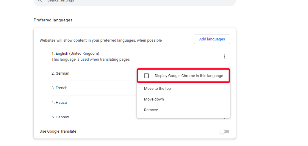 Display Google Chrome in this language option.