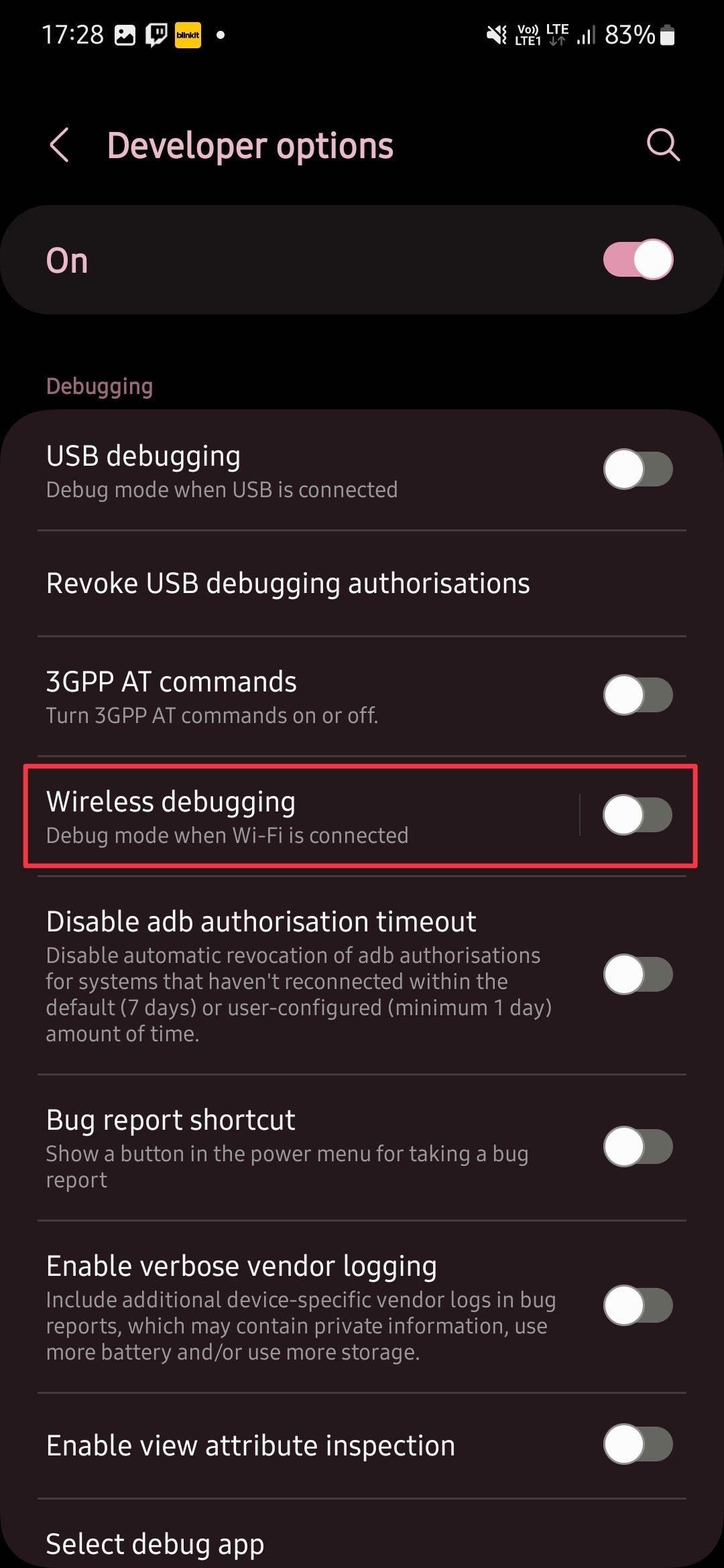 Enable Wireless debugging on Samsung 2
