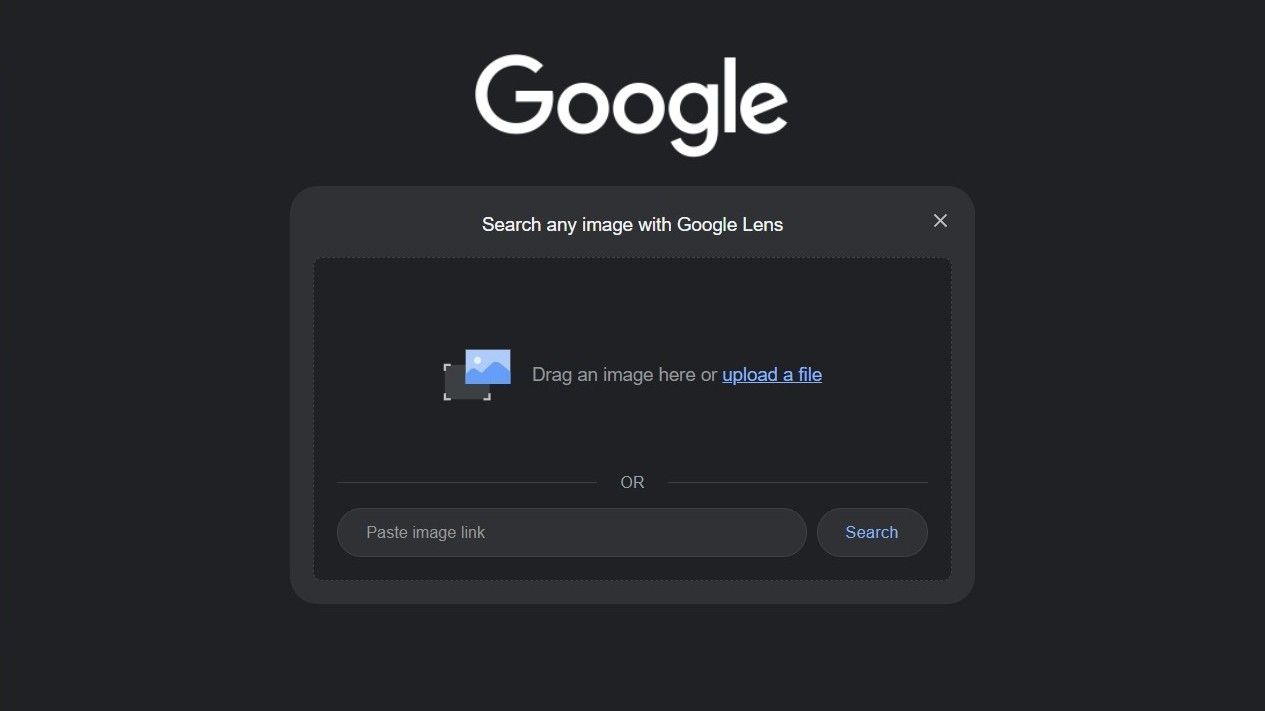 The Google Search page shown in dark mode.