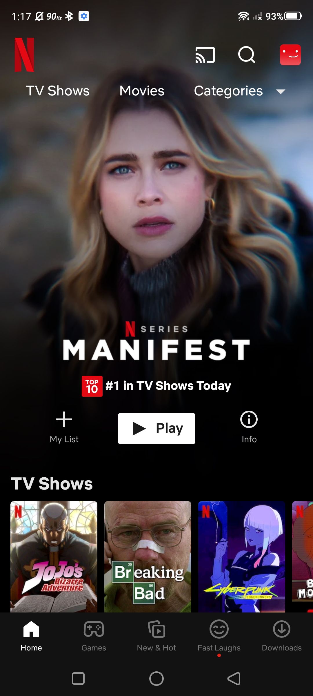 Tangkapan layar aplikasi Netflix di Android