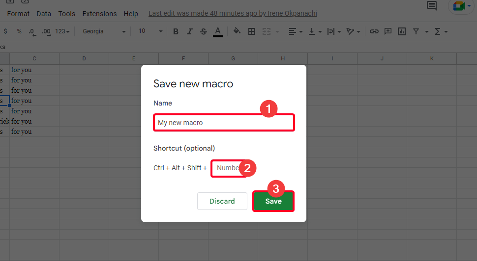 Save new macro on Google Sheets web app