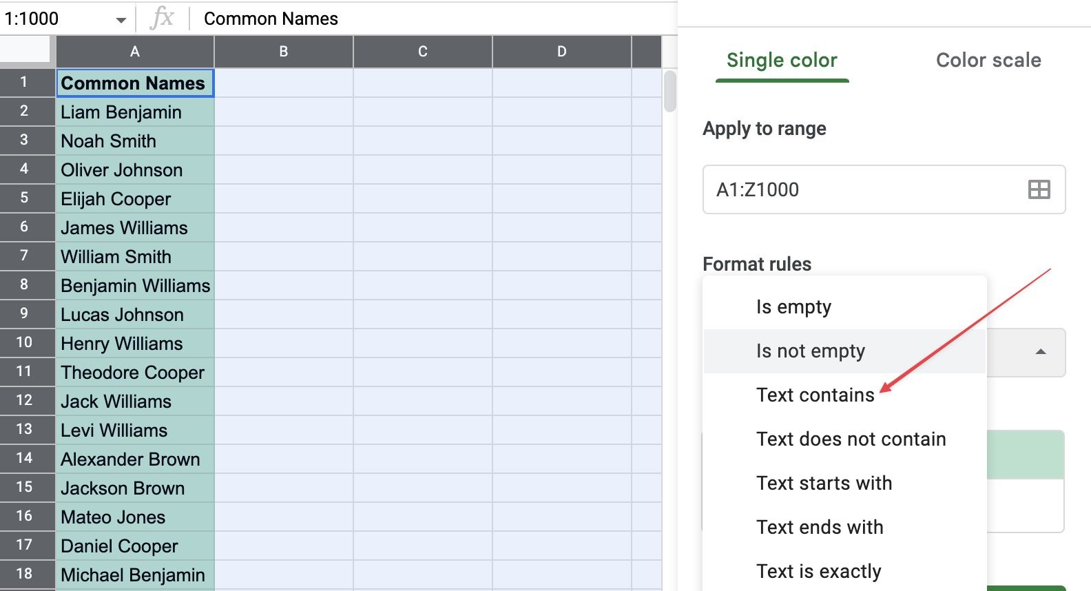 Choosing Conditional Formatting rules in Google Sheets