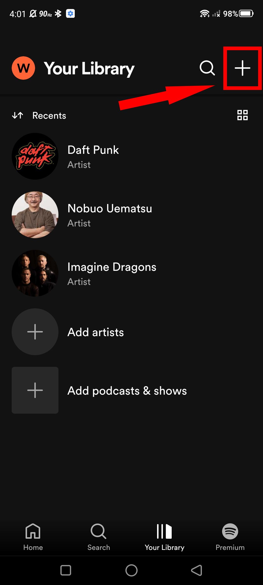 Screenshot of adding a playlist to your Spotify library
