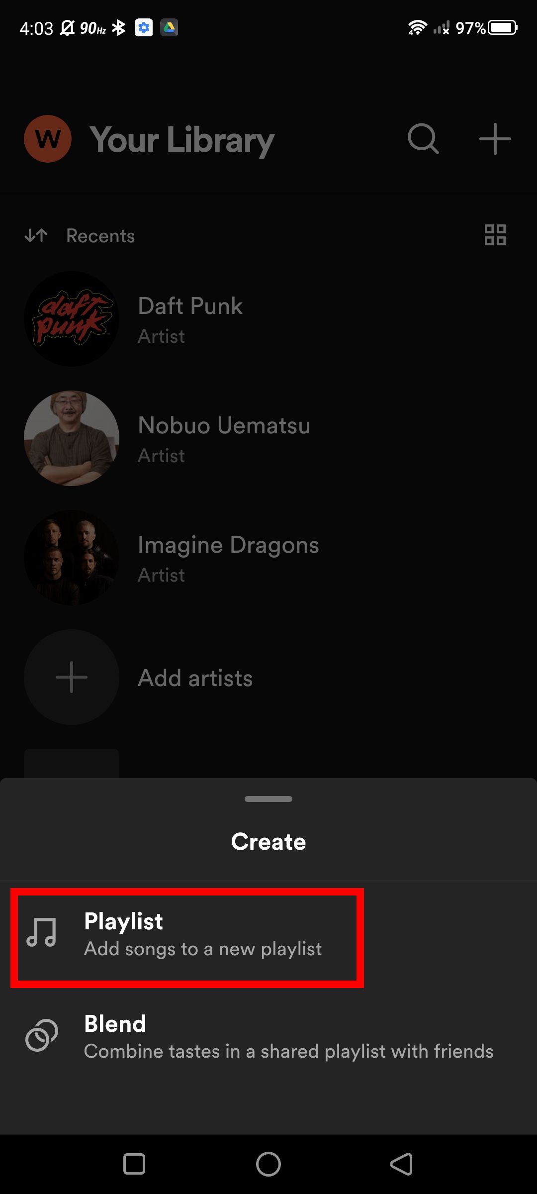 Screenshot of creating a playlist on the Spotify app
