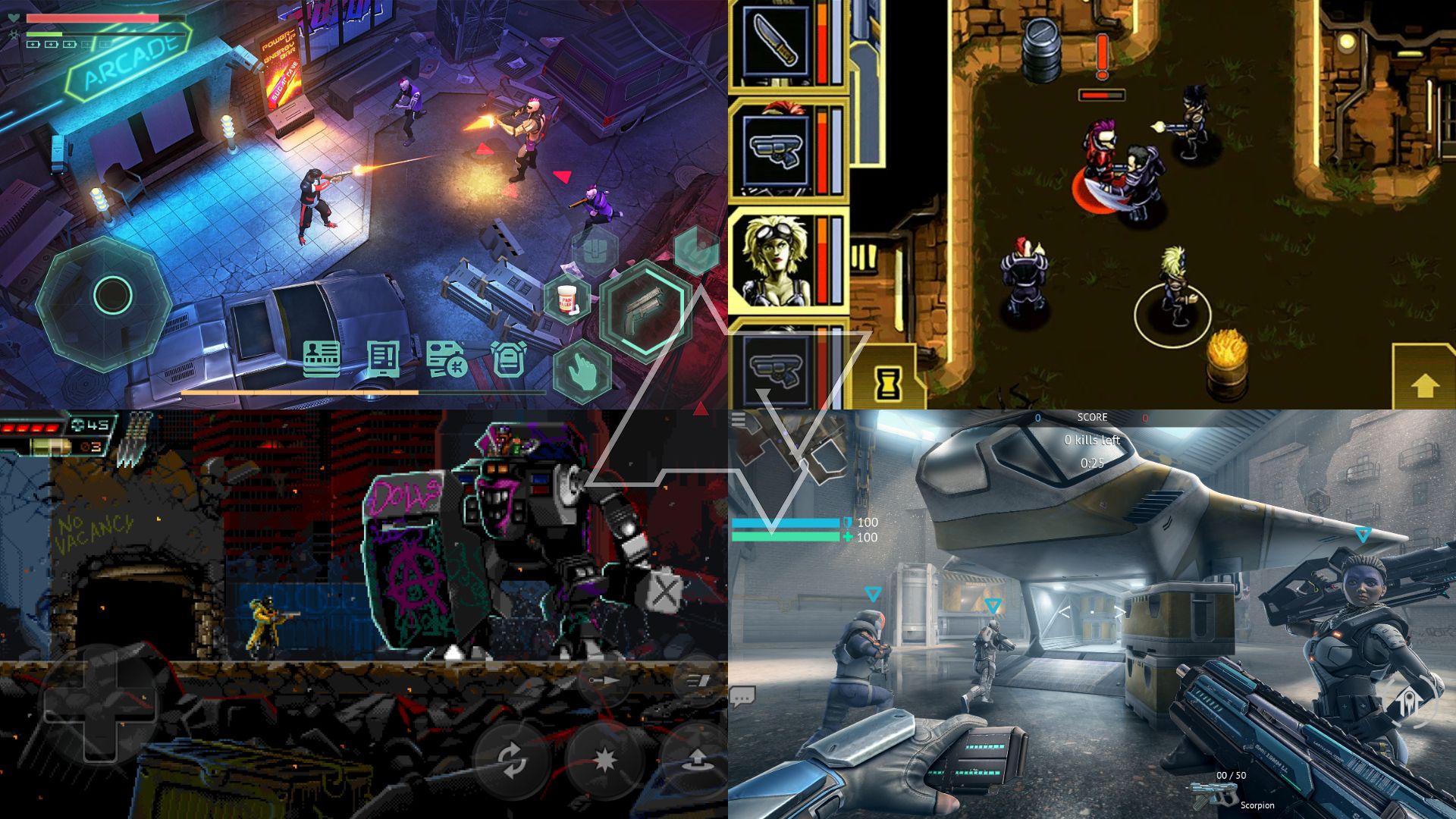 best-android-cyberpunk-games-cyberika-cyberlords-huntdown-infinity-ops-collage
