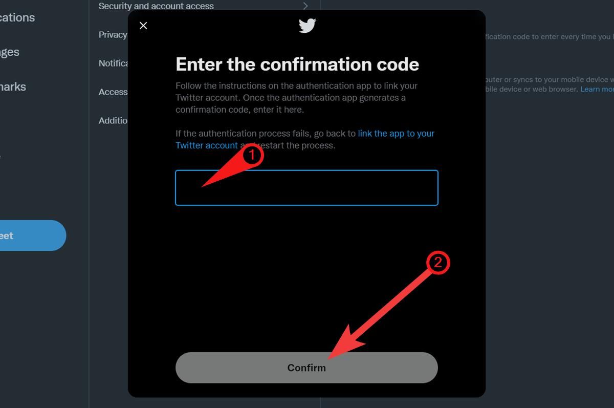 Enter the code shown in the authentication app and confirm it